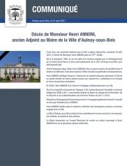 Décès de Monsieur Henri ANNONI ancien Adjoint au Maire de la Ville d'Aulnay-sous-Bois