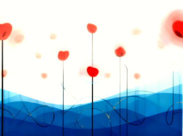 fleurs sur vagues bleues